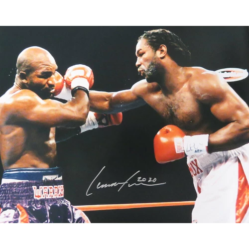Lennox Lewis Signed Boxing Punching Evander Holyfield 16x20 Photo