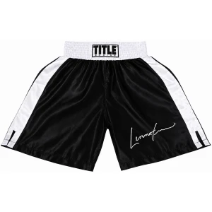 Lennox Lewis Signed Title Black With White Boxing Trunks