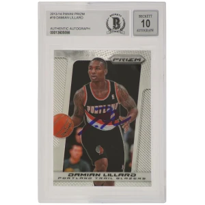 Damian Lillard Signed Blazers 2013-14 Panini Prizm Basketball Card #19 - (Beckett / Auto Grade 10)