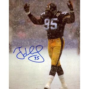 Greg Lloyd Signed Pittsburgh Steelers Snow Game With Hands Up 8x10 Photo