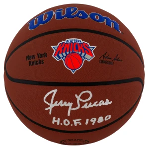Jerry Lucas Signed New York Knicks Logo Wilson NBA Basketball w/HOF'80