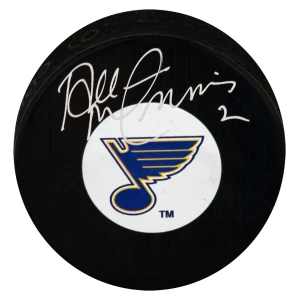 Al MacInnis Signed St. Louis Blues Medium Logo Hockey Puck