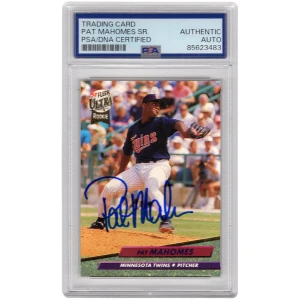 Pat (Patrick) Mahomes Sr. Signed Twins 1992 Fleer Ultra Rookie Baseball Card #398 - (PSA Encapsulated)