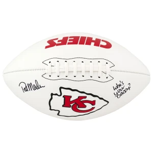 Pat (Patrick) Mahomes Sr. Signed Kansas City Chiefs logo Franklin White Logo Football w/Who's Your Daddy?