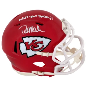 Pat (Patrick) Mahomes Sr. Signed Kansas City Chiefs Riddell Speed Mini Helmet w/Who's Your Daddy?