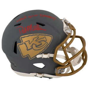 Pat (Patrick) Mahomes Sr. Signed Kansas City Chiefs SLATE Riddell Speed Mini Helmet w/Who's Your Daddy?