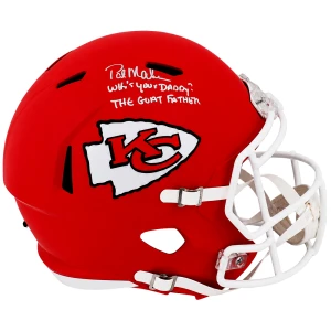 Pat (Patrick) Mahomes Sr. Signed Chiefs Riddell Full Size Speed Replica Helmet w/Who's Your Daddy, Goatfather