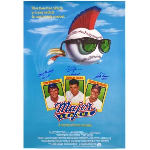 Charlie Sheen, Corbin Bernsen & Tom Berenger Signed Major League 27x40 Full Size Movie Poster w/Character Names