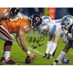 Patrick Mannelly Signed Chicago Bears Long Snap vs Lions 8x10 Photo w/Bear Down