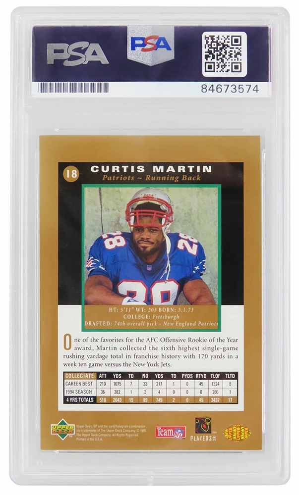 Curtis Martin Signed New England Patriots 1995 SP Foil Rookie Football Card #18 - (PSA Encapsulated) - Image 2