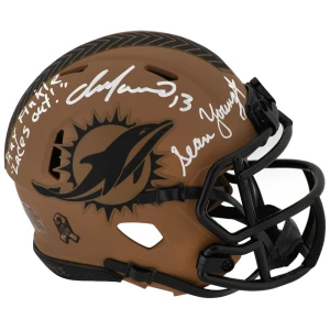 Dan Marino & Sean Young Signed Miami Dolphins Salute Riddell Speed Mini Helmet w/Ray Finkle, Laces Out Dan