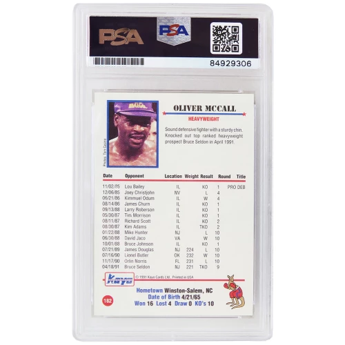 Oliver McCall Signed 1991 Kayo Boxing Trading Card #182 w/Atomic Bull - (PSA Encapsulated) - Image 2
