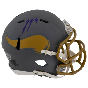 J.J. (JJ) McCarthy Signed Minnesota Vikings SLATE Riddell Speed Mini Helmet - (Beckett)
