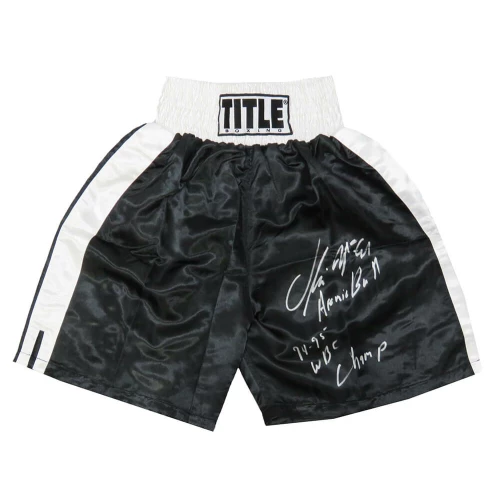 Oliver McCall Signed Title Black With White Trim Boxing Trunks w/Atomic Bull, 94-95 WBC Champ