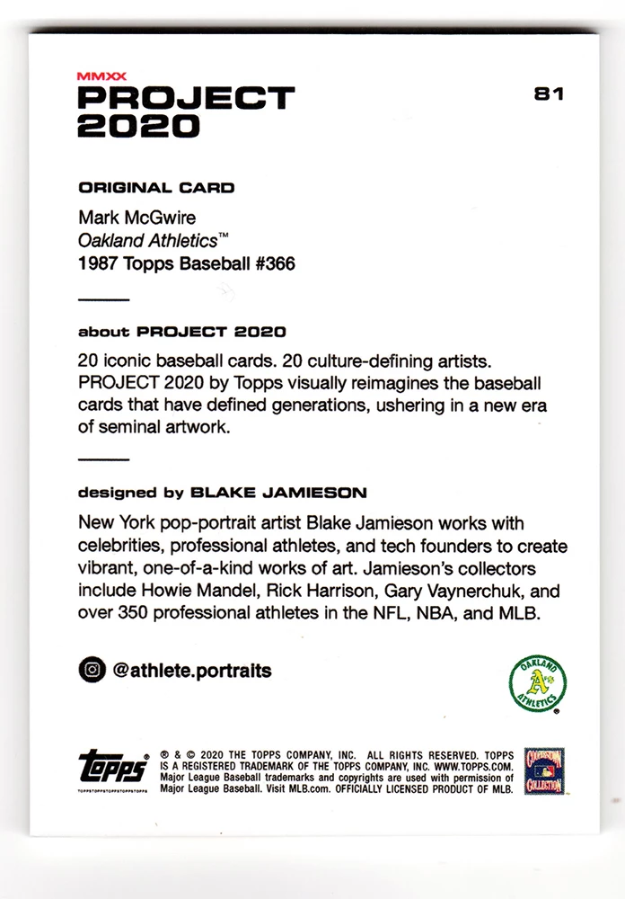 Mark McGwire Signed Topps Project 2020 Card #81 (Blake Jamieson - Artist) - Image 2