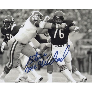 Steve McMichael Signed Chicago Bears B&W Action vs Rams 8x10 Photo