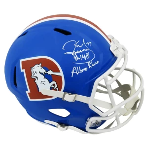 Karl Mecklenburg Signed Denver Broncos Throwback Riddell Full Size Speed Replica Helmet w/Albino Rhino