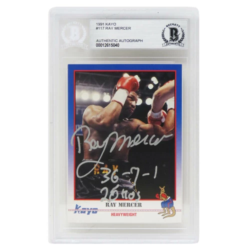 Ray Mercer Signed 1991 Kayo Boxing Trading Card #117 w/36-7-1, 26 KO's - (Beckett Encapsulated)