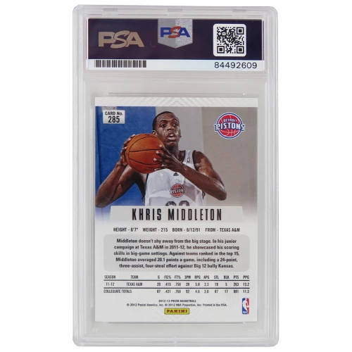 Khris Middleton Signed Detroit Pistons 2012 Panini Prizm Rookie Card #285 (PSA/DNA Encapsulated - Auto Grade 10) - Image 2