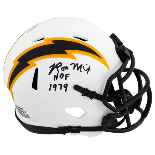 Ron Mix Signed Chargers LUNAR Riddell Speed Mini Helmet w/HOF 1979