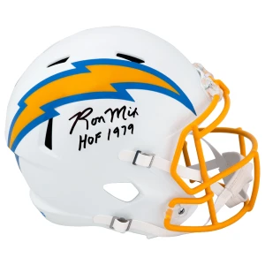 Ron Mix Signed Chargers White Riddell Full Size Speed Replica Helmet w/HOF 1979
