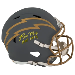 Ron Mix Signed Chargers SLATE Riddell Full Size Speed Replica Helmet w/HOF 1979