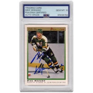 Mike Modano Signed North Stars 1990-91 O-Pee-Chee Premier Hockey Rookie Card #74 - (PSA Encapsulated - Auto Grade 10)