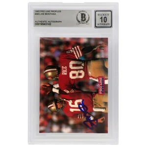 Joe Montana Signed 49ers 1993 Pro Line Profiles Football Card #565 - (Beckett - Auto Grade 10)