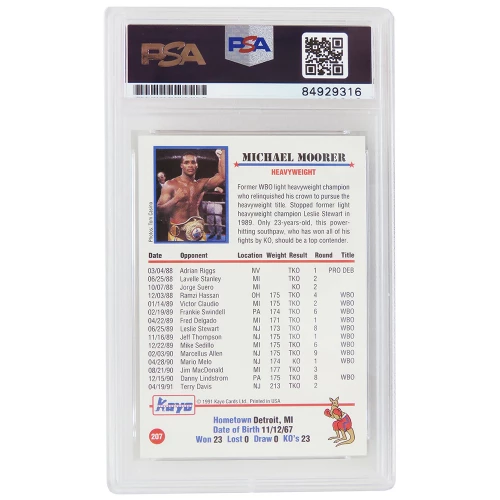 Michael Moorer Signed 1991 Kayo Boxing Trading Card #207 w/3x Champ - (PSA Encapsulated) - Image 2