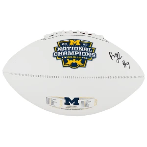 Rod Moore Signed Michigan Wolverines 2023 National Champions Baden White Logo Football