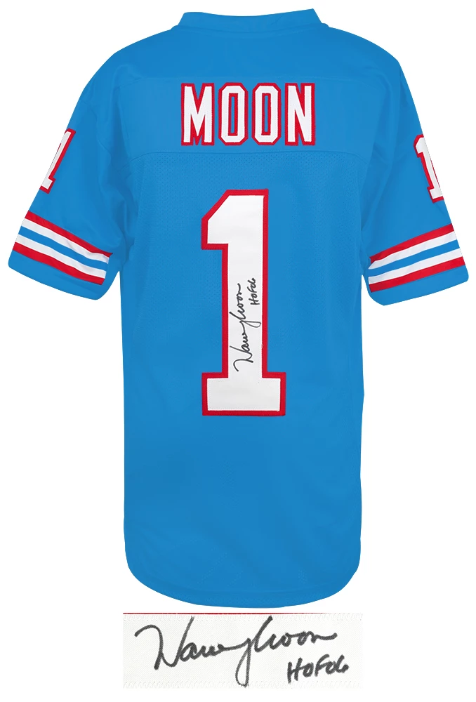 Warren Moon Signed Blue Throwback Custom Football Jersey w/HOF'06 - Image 2