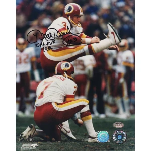 Mark Moseley Signed Washington Football Team White Jersey Kicking Action 8x10 Photo w/NFL MVP 1982