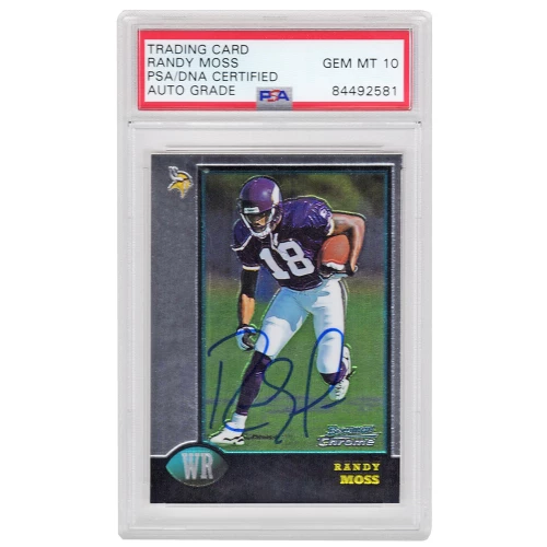 Randy Moss Signed Vikings 1998 Bowman Chrome Rookie Card #182 (PSA/DNA Encapsulated - Auto Grade 10)