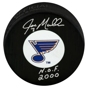Joe Mullen Signed St Louis Blues Logo Hockey Puck w/HOF 2000