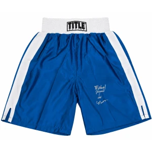 Michael Nunn Signed Title Blue With White Trim Boxing Trunks