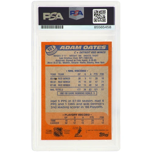 Adam Oates Signed Detroit Red Wings 1988 Topps Hockey Trading Card #161 - (PSA Encapsulated) - Image 2