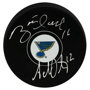Brett Hull & Adam Oates Dual Signed St. Louis Blues Logo Hockey Puck