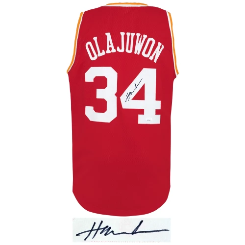 Hakeem Olajuwon Signed Red 'The Dream' Throwback Custom Basketball Jersey - (JSA COA) - Image 2