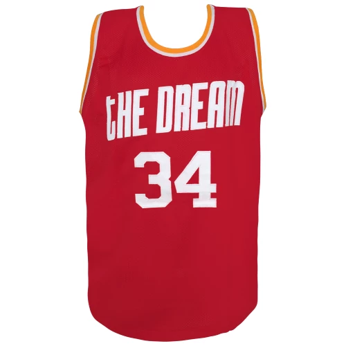 Hakeem Olajuwon Signed Red 'The Dream' Throwback Custom Basketball Jersey - (JSA COA) - Image 3