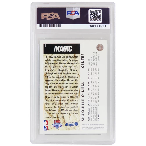 Shaquille O'Neal Signed Orlando Magic 1992-93 Upper Deck Draft Pick Rookie Card #1 - (PSA/DNA Encapsulated) - Image 2