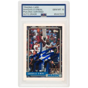 Shaquille O'Neal Signed Magic 1992-93 Topps Basketball Rookie Card #362 - (PSA/DNA / Auto Grade 10)