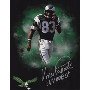 Vince Papale Signed Philadelphia Eagles Green Jersey Spotlight 8x10 Photo w/Invincible