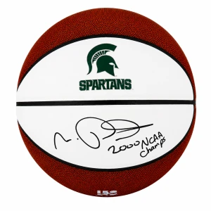 Morris Peterson Signed Michigan State Spartans Logo Brands White Logo Basketball w/2000 NCAA Champs