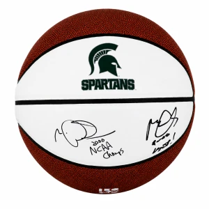 Mateen Cleaves & Morris Peterson Dual Signed Michigan State Logo Brands White Logo Basketball w/2000 Champs. Final 4 MOP