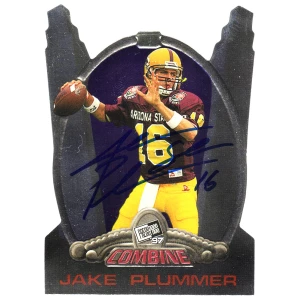 Jake Plummer Signed 1997 Press Pass Combine Rookie Football Trading Card #6 w/Snake