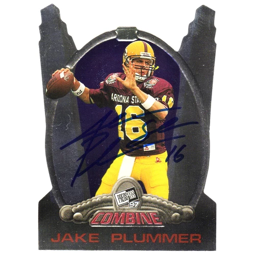 Jake Plummer Signed 1997 Press Pass Combine Rookie Football Trading Card #6 w/Snake