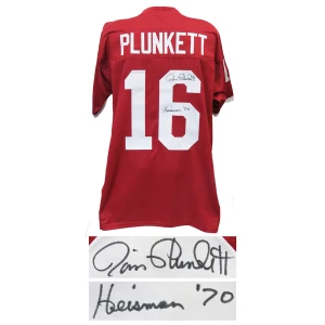 Jim Plunkett Signed Red Throwback Custom Football Jersey w/Heisman'70
