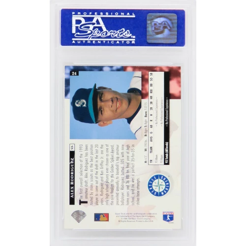 Alex Rodriguez (Seattle Mariners) 1994 Upper Deck Baseball #24 RC Rookie Card - PSA 9 MINT - Image 2