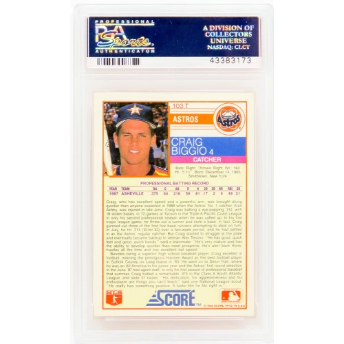 Craig Biggio (Houston Astros) 1988 Score Traded Baseball #103T RC Rookie Card - PSA 10  (Silver Label) - Image 2