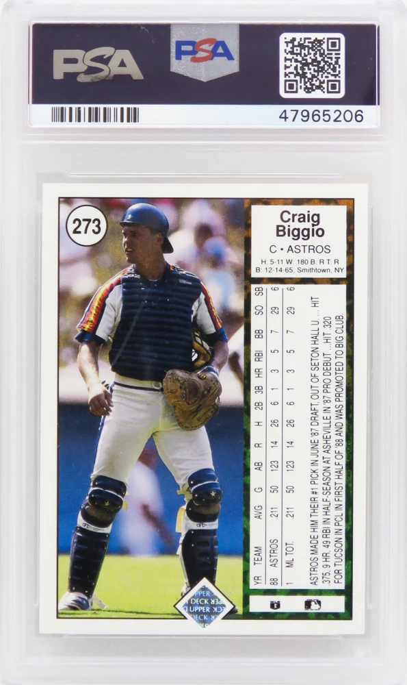 Craig Biggio (Houston Astros) 1989 Upper Deck Baseball #273 RC Rookie Card - PSA 10 GEM MINT - Image 2